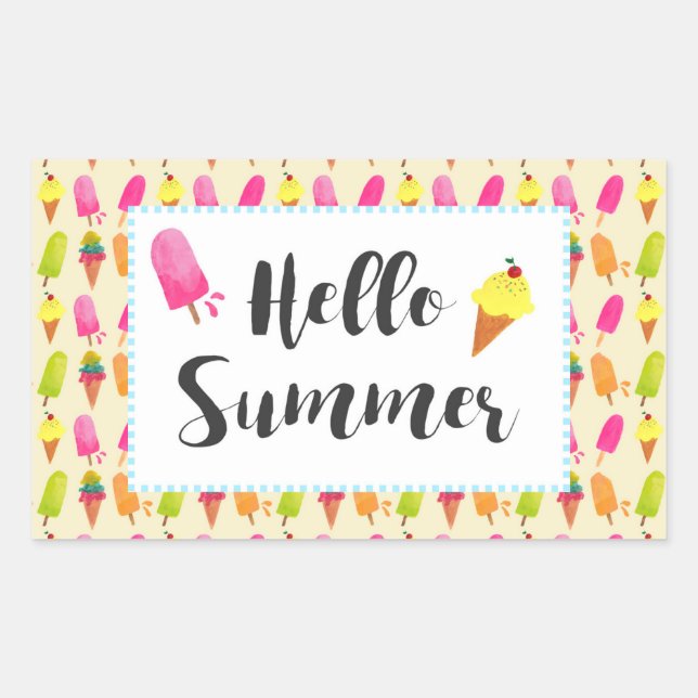 Hallo Sommer Popsicles und Ice Creme Rechteckiger Aufkleber (Vorderseite)
