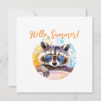 Hallo Sommer Raccoon in Sonnenbrille Wasserfarbe