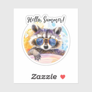 Hallo Sommer Raccoon in Sonnenbrille Wasserfarbe Aufkleber