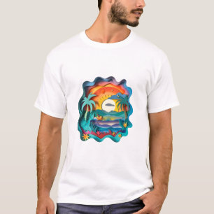 Hallo Sommer Retro Palmenbaum Sonnenuntergang Graf T-Shirt