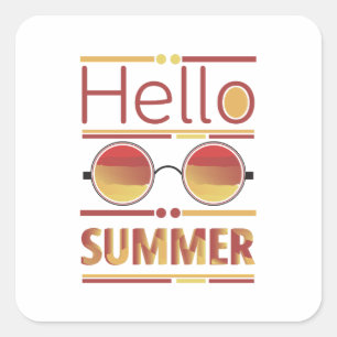 Hallo Sommer Retro Sonnenbrille Sonnenuntergang Te Quadratischer Aufkleber