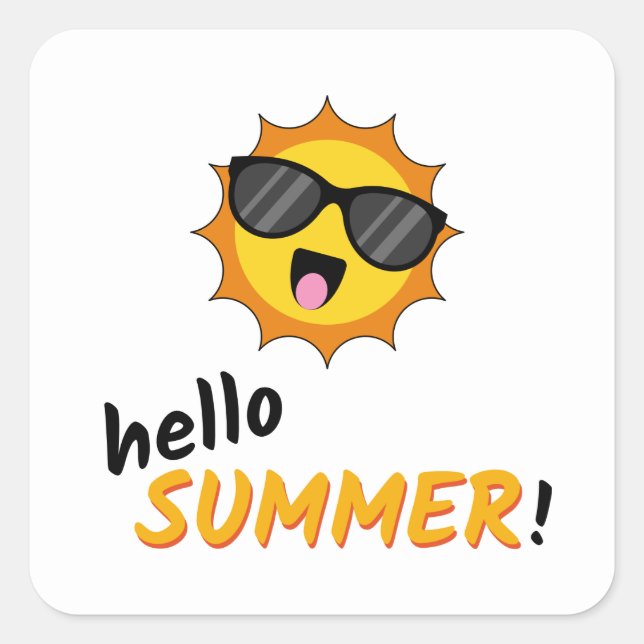 Hallo Sommer Sonne mit Sonnenbrille Quadratischer Aufkleber (Vorderseite)