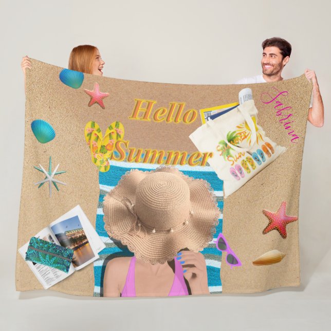 Hallo Sommer Spaß Beach Sand Cover Personalisiert Fleecedecke (Beispiel)