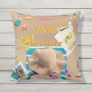 Hallo Sommer Spaß Beach Sea Seashells Personalisie Kissen