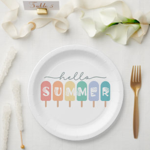 Hallo Sommer - Spaß farbenfroh Popsicle Pappteller