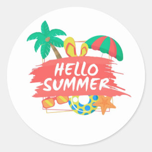 Hallo Sommer Strand Design Tropische Urlaubsillu Runder Aufkleber