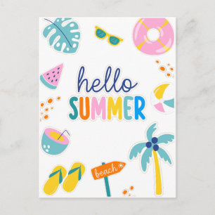 Hallo Sommer Strand Spaß Retro Design Postkarte