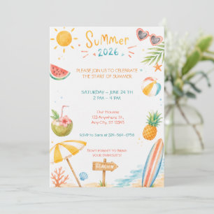 Hallo Sommer-Strandparty-Wasserfarben-Feier Einladung