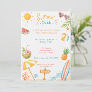 Hallo Sommer-Strandparty-Wasserfarben-Feier Einladung