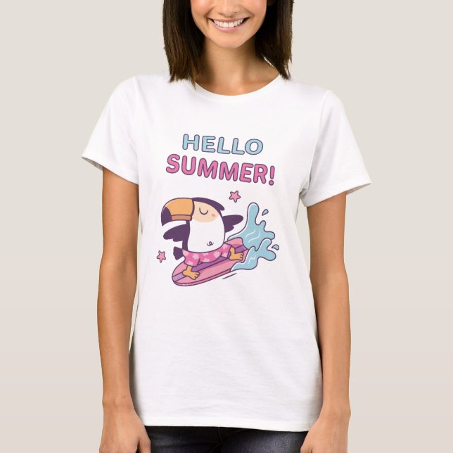 Hallo Sommer, Surfen Toucan, Waves T-Shirt (Vorderseite)