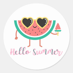 Hallo Sommer Süße Wassermelone mit Sonnenbrille Pa Runder Aufkleber