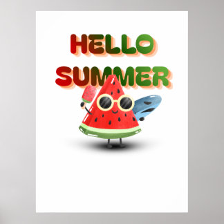 Hallo Sommer Süße Wassermelone Strand Kunst Poster