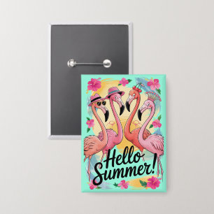 Hallo Sommer Süßer Flamingo Strand Urlaub Tropisch Button