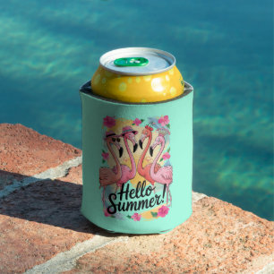 Hallo Sommer Süßer Flamingo Strand Urlaub Tropisch Dosenkühler