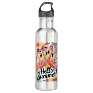 Hallo Sommer Süßer Flamingo Strand Urlaub Tropisch Edelstahlflasche