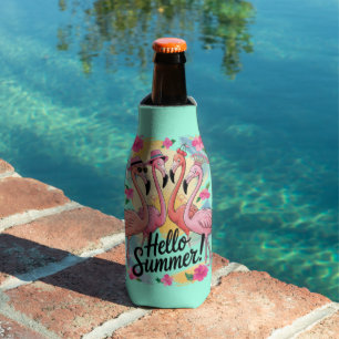 Hallo Sommer Süßer Flamingo Strand Urlaub Tropisch Flaschenkühler