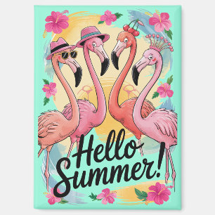 Hallo Sommer Süßer Flamingo Strand Urlaub Tropisch Magnet