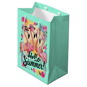 Hallo Sommer Süßer Flamingo Strand Urlaub Tropisch Mittlere Geschenktüte