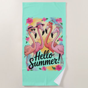 Hallo Sommer Süßer Flamingo Strand Urlaub Tropisch Strandtuch