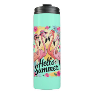 Hallo Sommer Süßer Flamingo Strand Urlaub Tropisch Thermosbecher