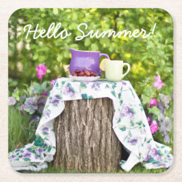 Hallo Sommer Tee und Pflaumen im Garten Rechteckiger Pappuntersetzer