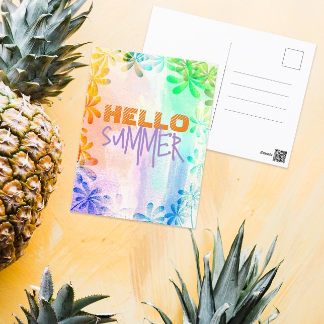 Hallo Sommer Tropical Exotic Pastell Watercolor Postkarte (Von Creator hochgeladen)