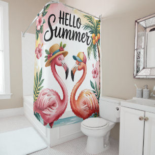 Hallo Sommer Tropische Flamingos & Sonniger Spritz Duschvorhang