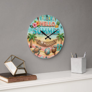 Hallo Sommer Tropische Hängematte Große Wanduhr