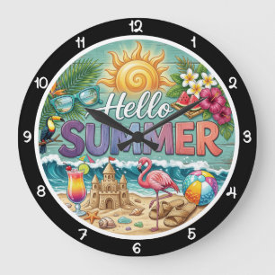 Hallo Sommer Tropischer Sandburg Große Wanduhr