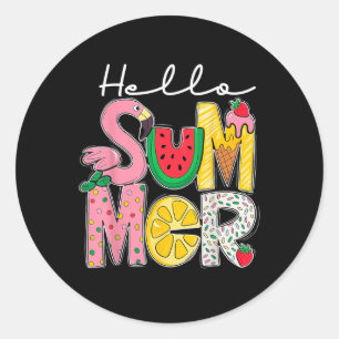 Hallo Sommer Urlaub Eiscreme Pink Flamingo Summ Runder Aufkleber