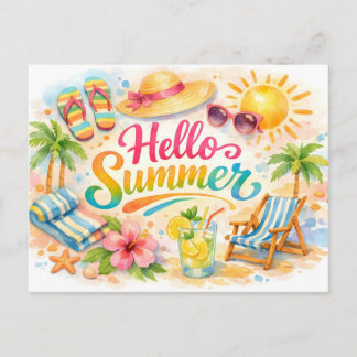 Hallo Sommer Wasserfarbe Tropischer Strand Postkarte