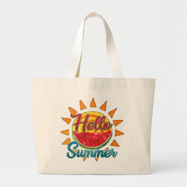 Hallo Sommer Wasserfarbe Wassermelone und Sonne Jumbo Stoffbeutel (Vorne)