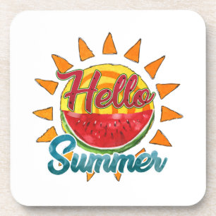 Hallo Sommer   Watercolor Watermelon & Vibranno Getränkeuntersetzer