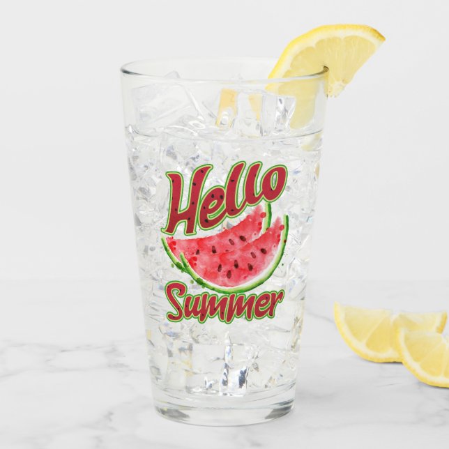 Hallo Sommer | Watercolor Watermelone Design Glas (Rückseite Ice)