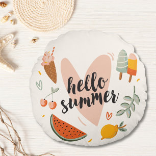 Hallo Sommer Zitat Farbige Süße Kinderzimmer Kids Rundes Kissen