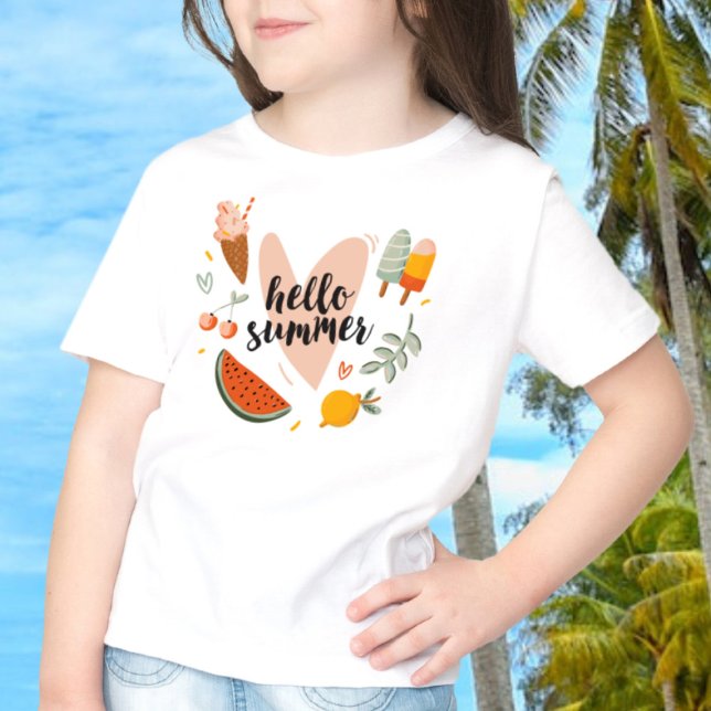 Hallo Sommerangebot Niedliche Grafikkids T-Shirt (In Context, Girl at the beach)