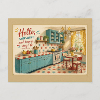 Hallo Sonnenschein Retro Türkis Stern Küche Postkarte