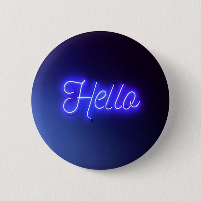 Hallo Spaß Neon Blue Sign Bright und fröhlich Button (Vorderseite)