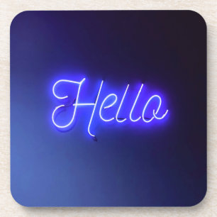 Hallo Spaß Neon Blue Sign Bright und fröhlich Getränkeuntersetzer