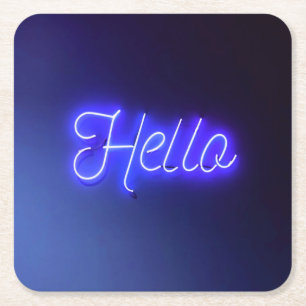 Hallo Spaß Neon Blue Sign Bright und fröhlich Rechteckiger Pappuntersetzer