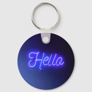 Hallo Spaß Neon Blue Sign Bright und fröhlich Schlüsselanhänger