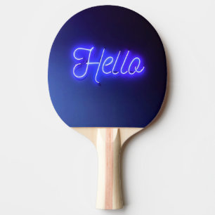Hallo Spaß Neon Blue Sign Bright und fröhlich Tischtennis Schläger