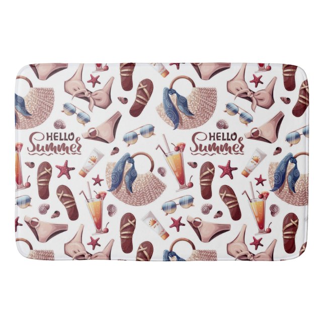 Hallo Summer Beach Vibes Fun Vacation Muster Badematte (Vorderseite)