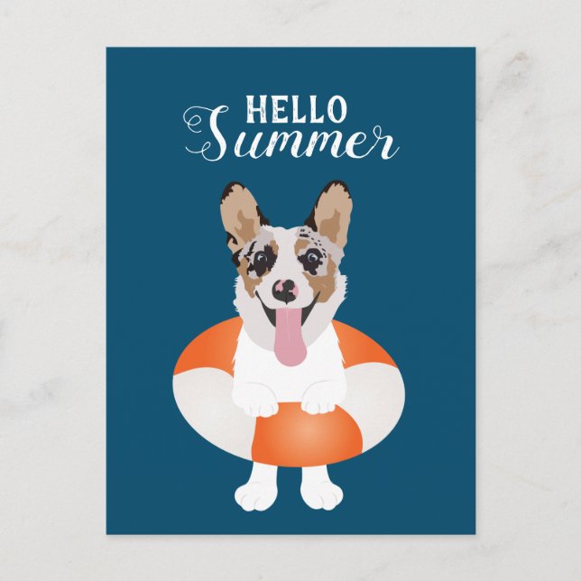Hallo Summer Corgi Beach Hunde Postkarte (Vorderseite)