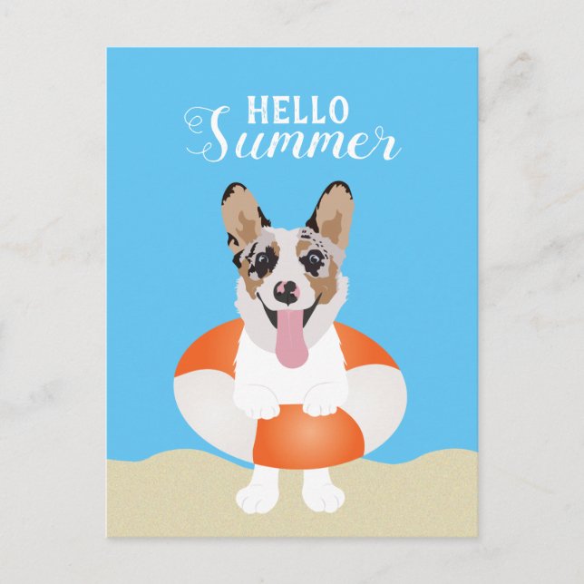 Hallo Summer Corgi Beach Hunde Postkarte (Vorderseite)