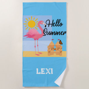 Hallo Summer Pink Flamingo Design - Beach Handtuch