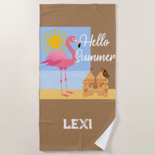 Hallo Summer Pink Flamingo Design - Beach Handtuch