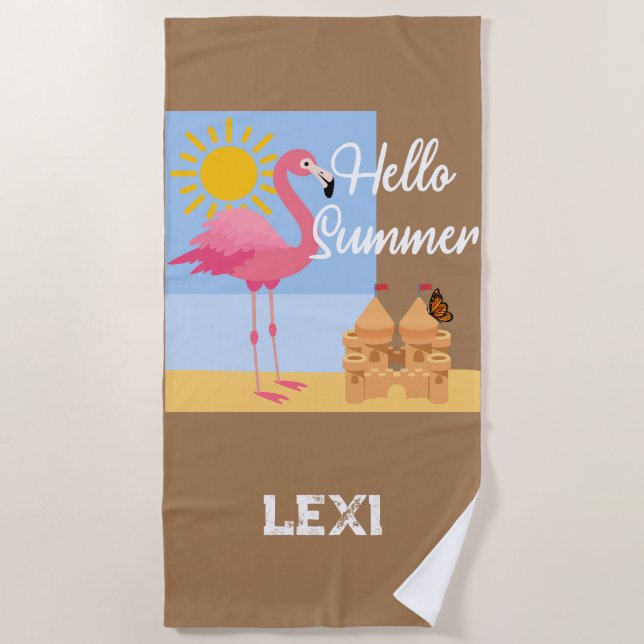 Hallo Summer Pink Flamingo Design - Beach Handtuch (Vorderseite)