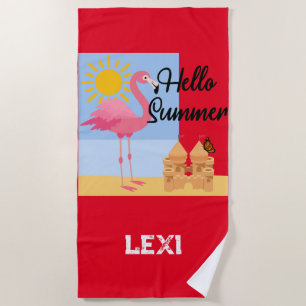 Hallo Summer Pink Flamingo Design - Beach Handtuch