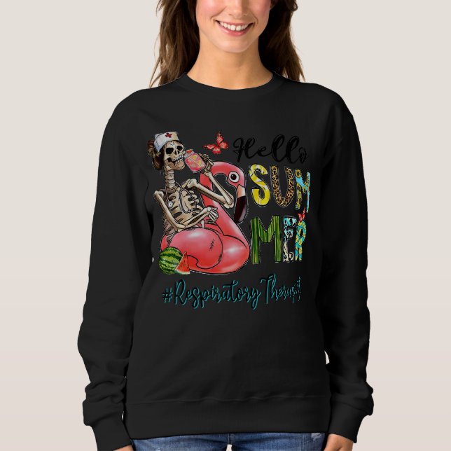 Hallo Summer Skull Flamingo Float Respiratory Thir Sweatshirt (Vorderseite)